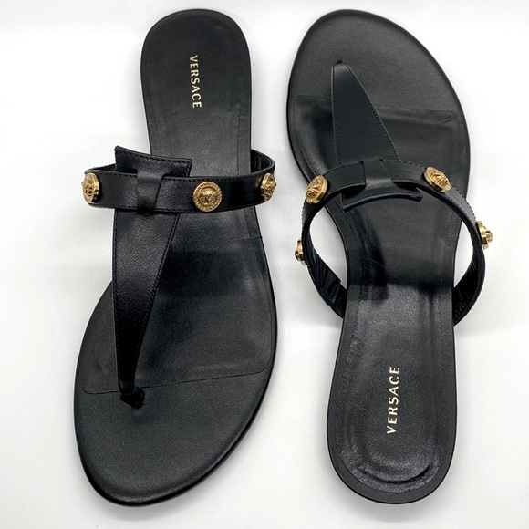 VERSACE EMBLEM LOGO GOLD STUD SANDALS NEW - Picture 10 of 13